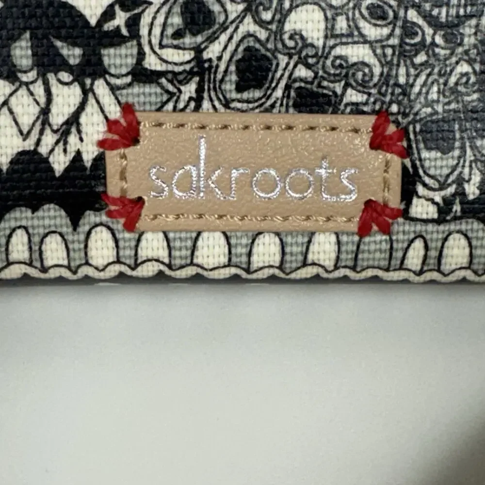 Sakroots Crossbody Wallet Wristlet Clutch Purse Peace Elephant Cream Black -Read
